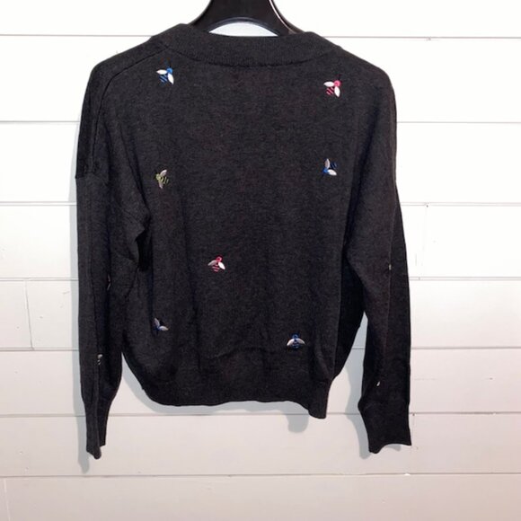 NWT Brodie Cashmere Wispr Sweater Dark Grey with Colorful "Bee Happy" Victory XS - Picture 4 of 5